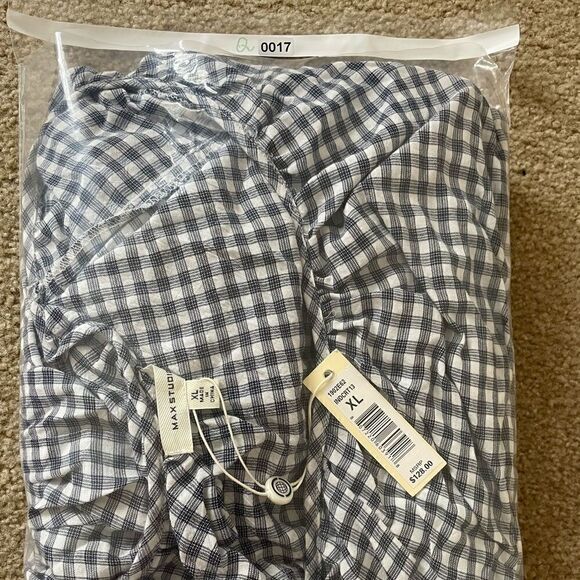 Max Studio 3/4 Sleeve Gingham Print Tiered Mini Dress XL indigo cream - Picture 5 of 7